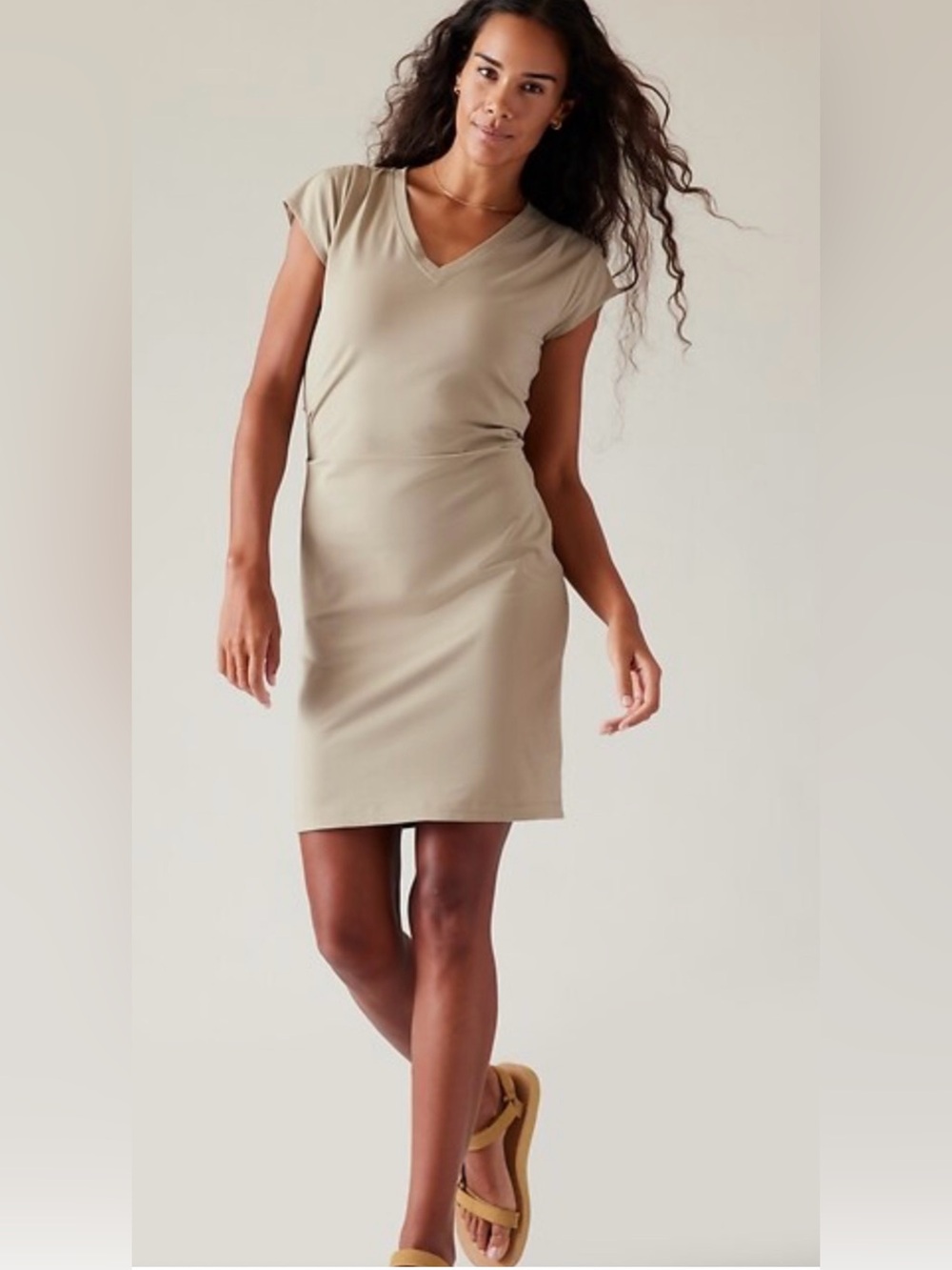 Athleta Taupe V‑Neck Cap Sleeve Mini Dress